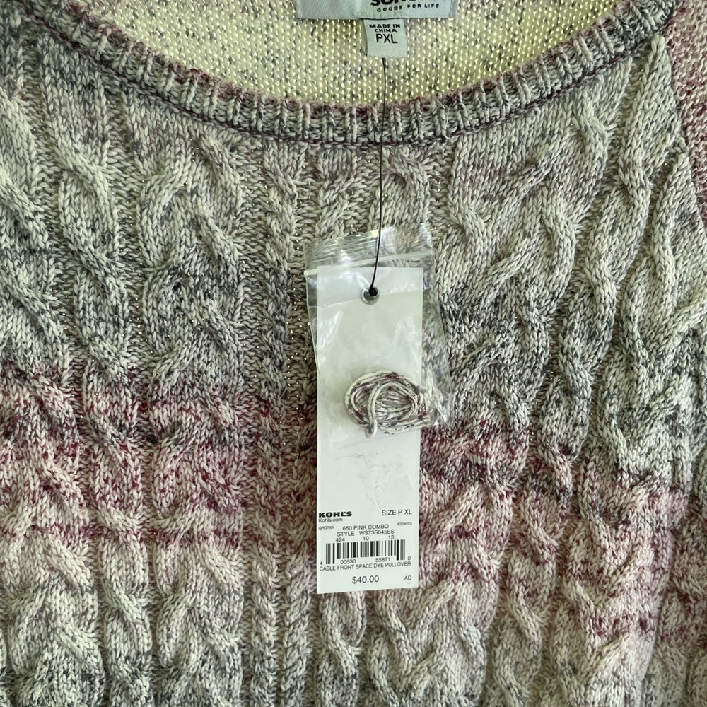 Sonoma Gray and Pink Crew Neck Sweater with Chevron Pattern